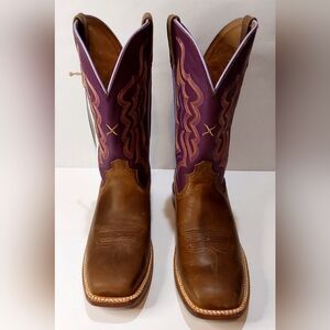 Twisted X Women 11" Tech X Western Boots Broad Square Toe Brown Purple Shaft 9B
